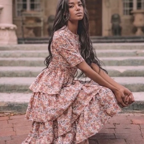 JessaKae Pink Eiffel Dress Tiered Midi Dress Floral Midi Dress - Picture 2 of 5